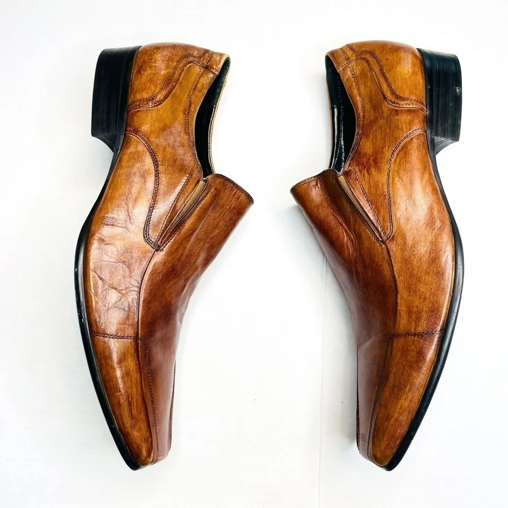 Aldo Men’s Cognac Brown Leather Long Square Toe Dress Loafers Size 45/US 12